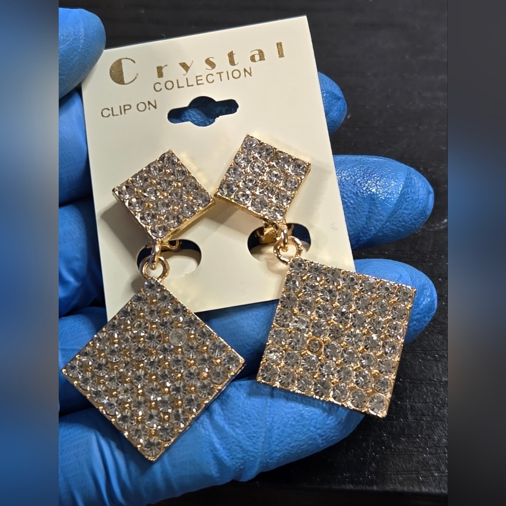 Statement Crystal clip on earrings new; no returns mint condition